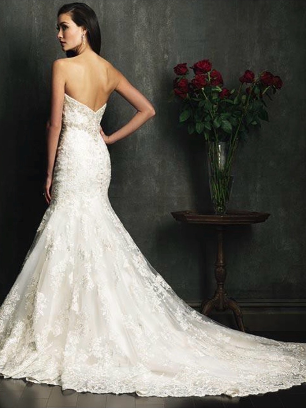 Allure Bridals, 9051, Ivory Strapless Lace Mermaid store sample size 8